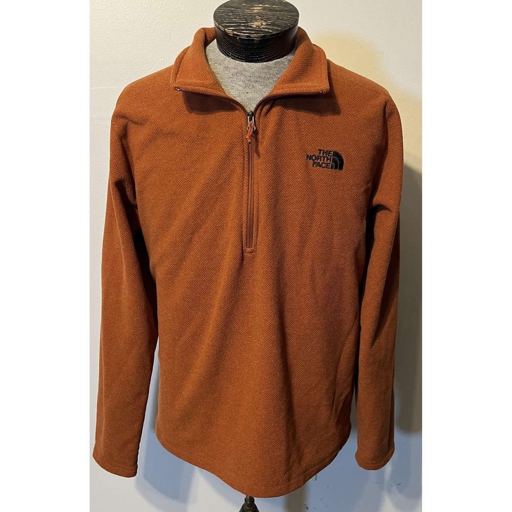 The North Face Pullover Mens Large Orange Fleece 1/4 Zip Stand Collar Hiking‎